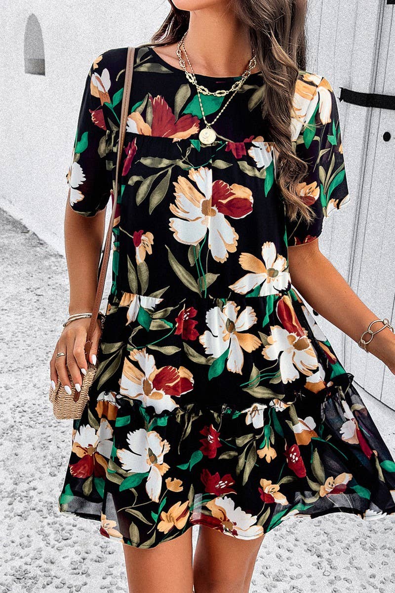 CWDSD7136_2025 LEISURE HOLIDAY PRINT SHORT SLEEVE DRESS