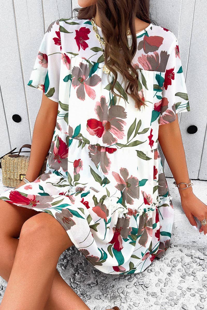 CWDSD7136_2025 LEISURE HOLIDAY PRINT SHORT SLEEVE DRESS