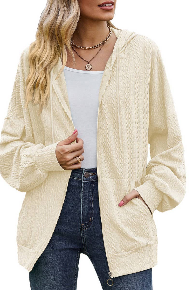 CWOHOL0476_ Casual Zip-Up Open Front Hoodie Cardigan Top