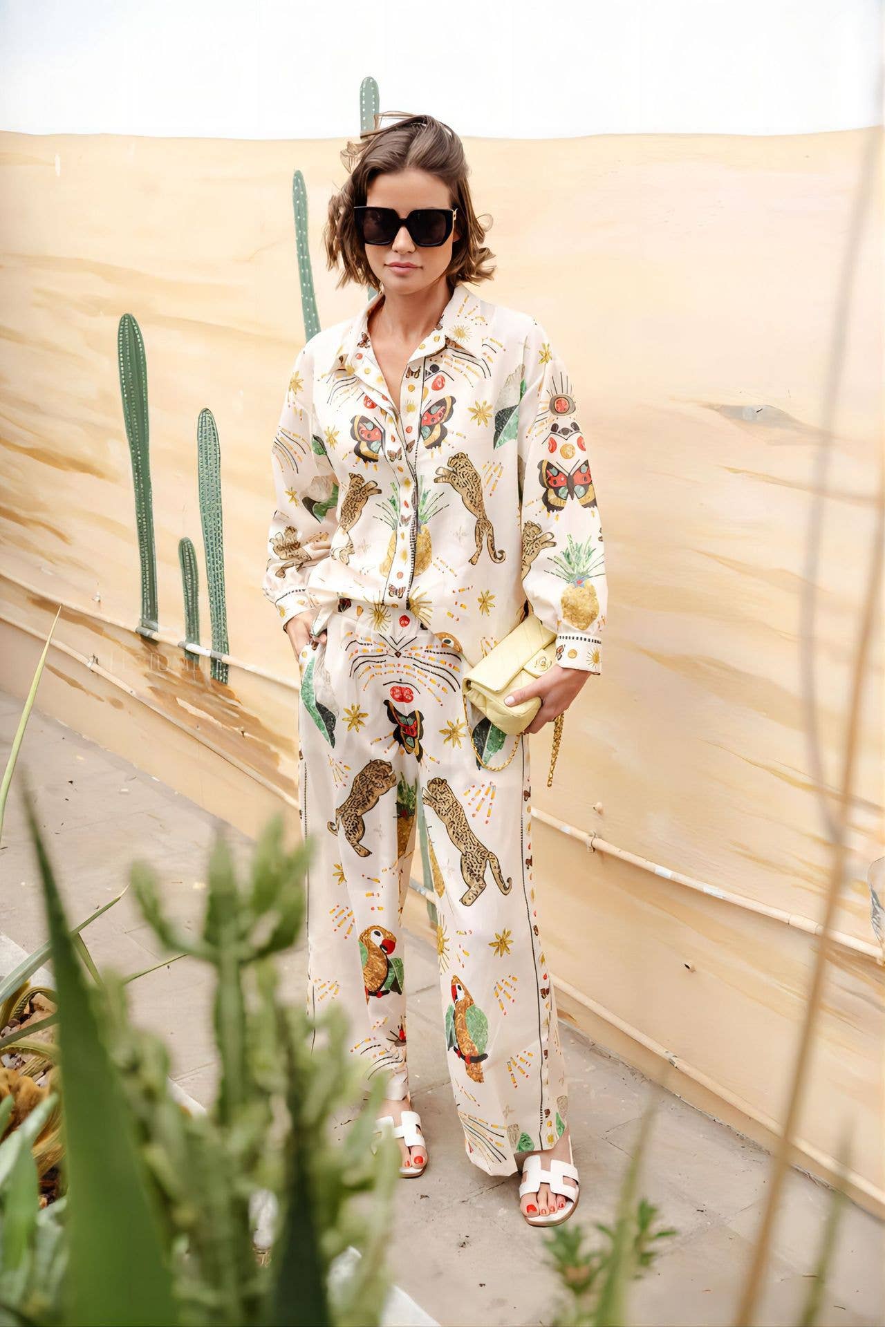 Fashionable printed macaron long sleeve shirt set