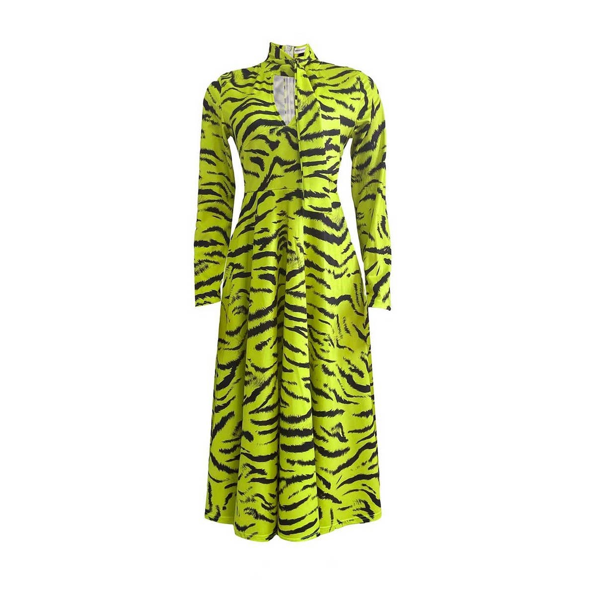 LONG-SLEEVED HIGH-WAISTED OVERSIZED PRINTED DRESS