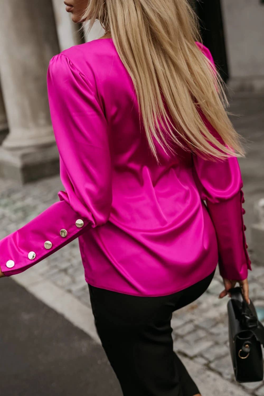 Fashion long-sleeved solid-color V-neck shirt