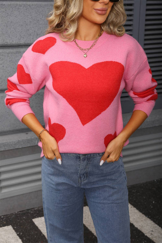 Fashionable heart-shaped color-blocking sweater