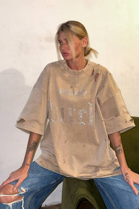 Cwtts1283_Letter Hole Loose Short-Sleeved T-Shirt