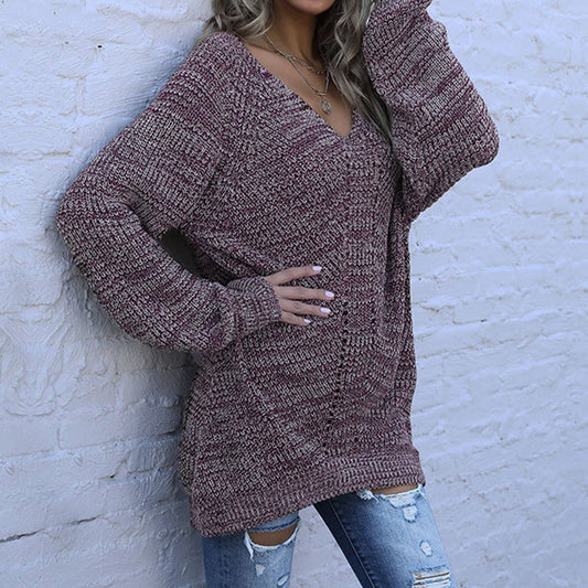 LONG  FASHION ALL-MATCHING V-NECK KNITWEAR