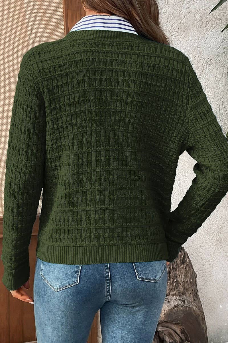 CWOCAL00612_SOLID COLOR KNIT CARDIGAN CASUAL SWEATER