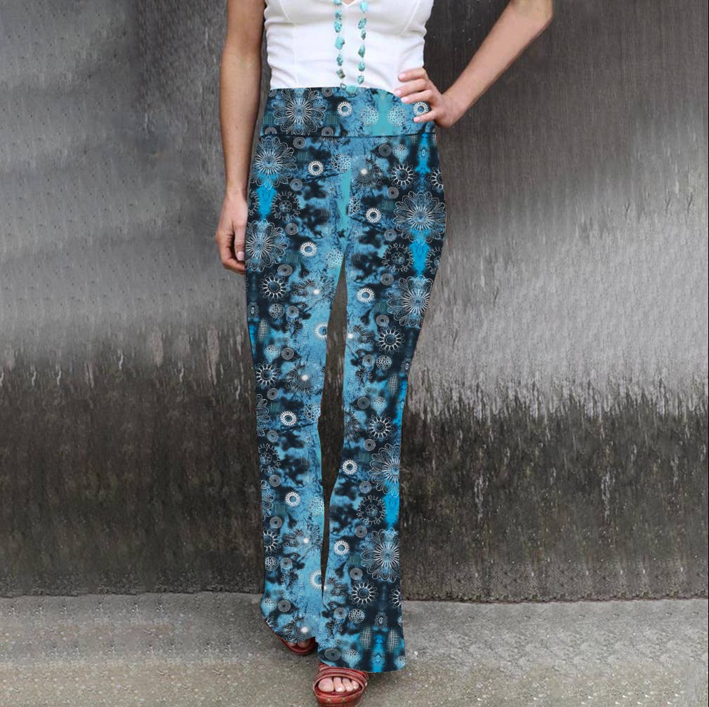 PRINTED TIGHT HEIGHT WAIST CASUAL FLARE PANTS
