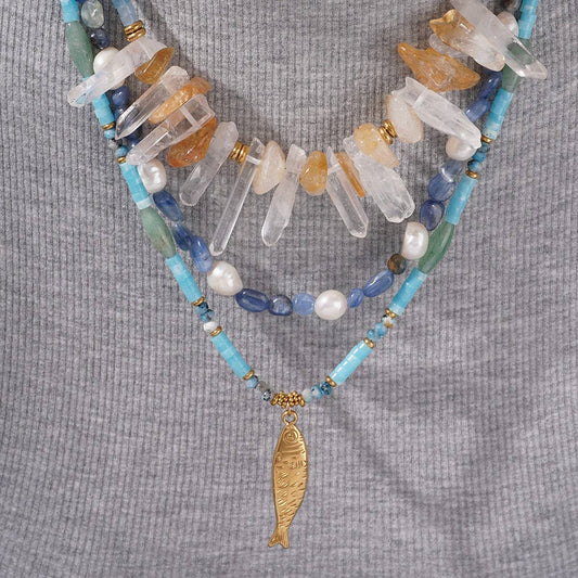 Stainless Steel Fish Pearl Natural Stone Necklace_CWMM7543