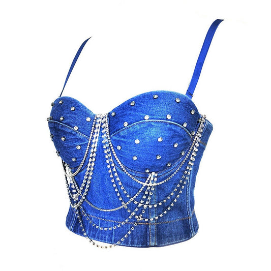 RHINESTONE CHAIN WAIST HERRINGBONE CORSET