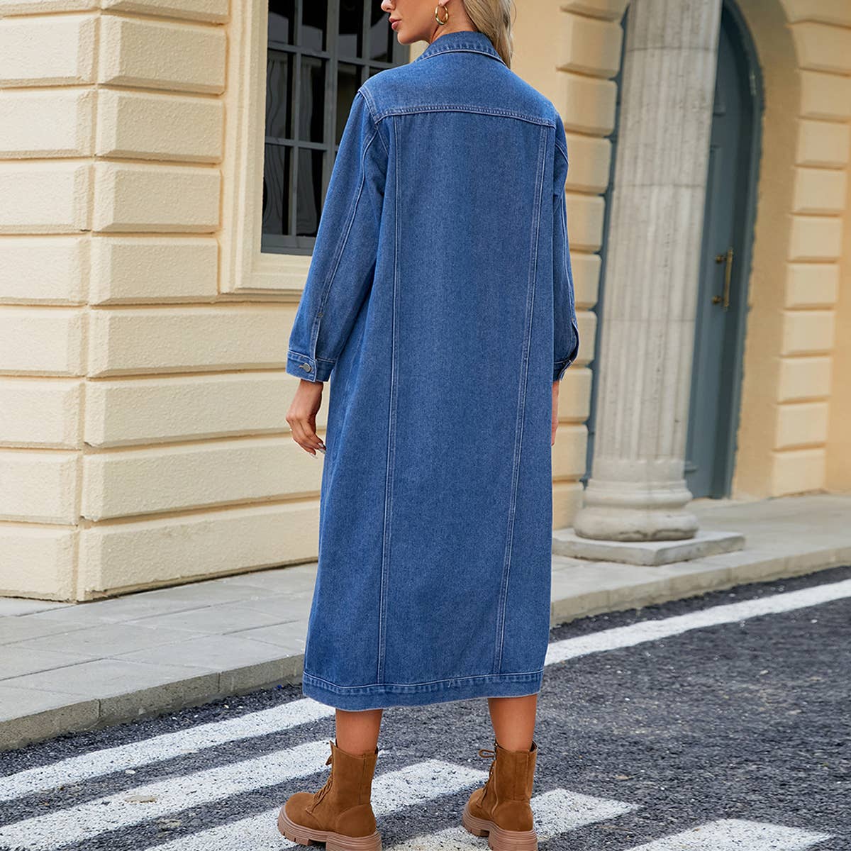 Casual Long Denim Coat ??Washed Cardigan Style_CWOCO1195