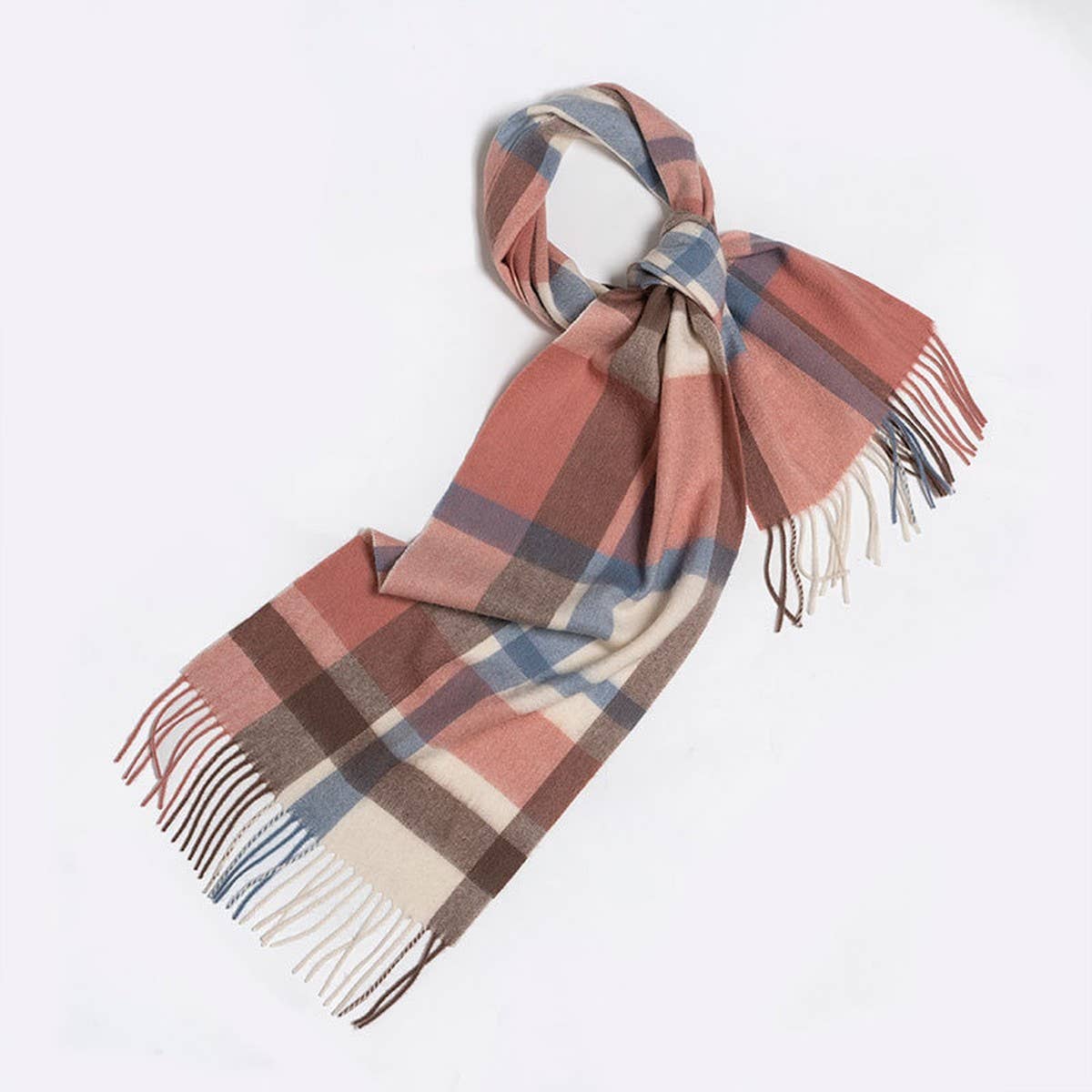 100% Wool Plaid Scarf Red Check Winter Warmth_CWASC2325