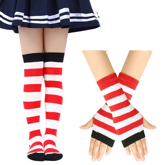 CWMM10087_CHRISTMAS STRIPED SOCKS &AMP GLOVES SET