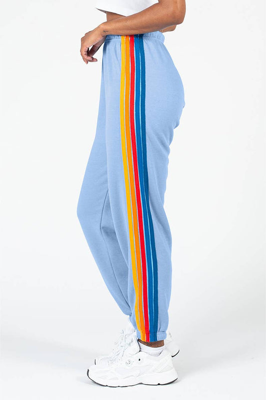 RAINBOW STRIPED PATCHWORK HIGH WAIST ANKLE PANTS