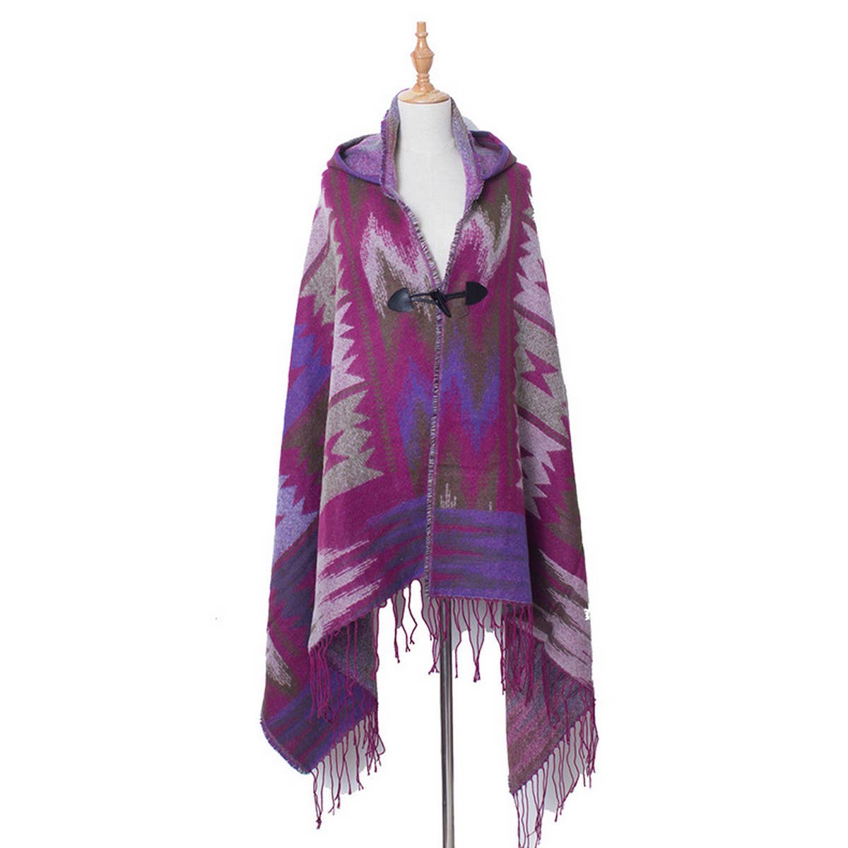 HORN BUTTON BOHEMIAN HOODED CAPE SHAWL