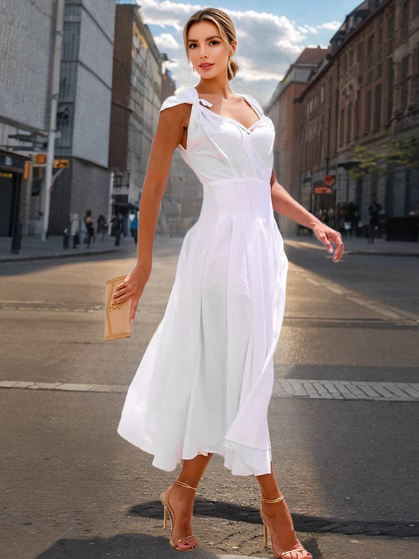 Elegant V-neck Tie Waist A-line Maxi Dress