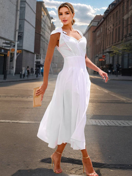 Elegant V-neck Tie Waist A-line Maxi Dress
