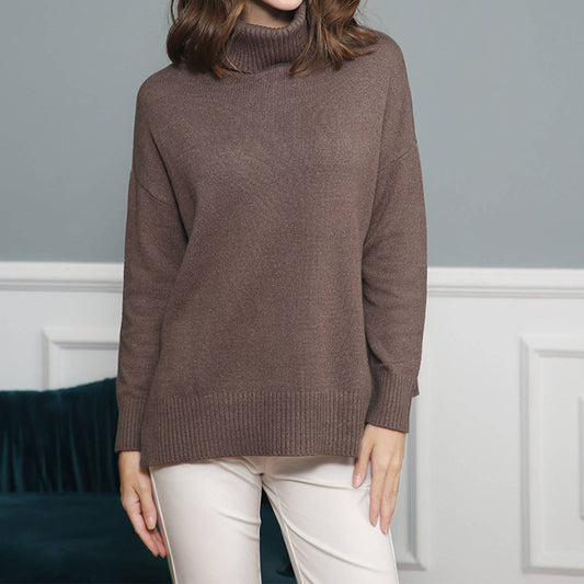 TURTLENECK IRREGULAR LOOSE SOLID COLOR SWEATER