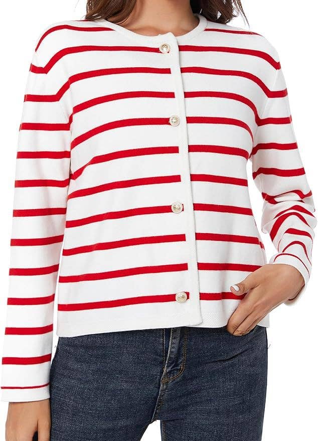 FASHION LONG-SLEEVED BUTTON-UP CREW-NECK CARDIGAN