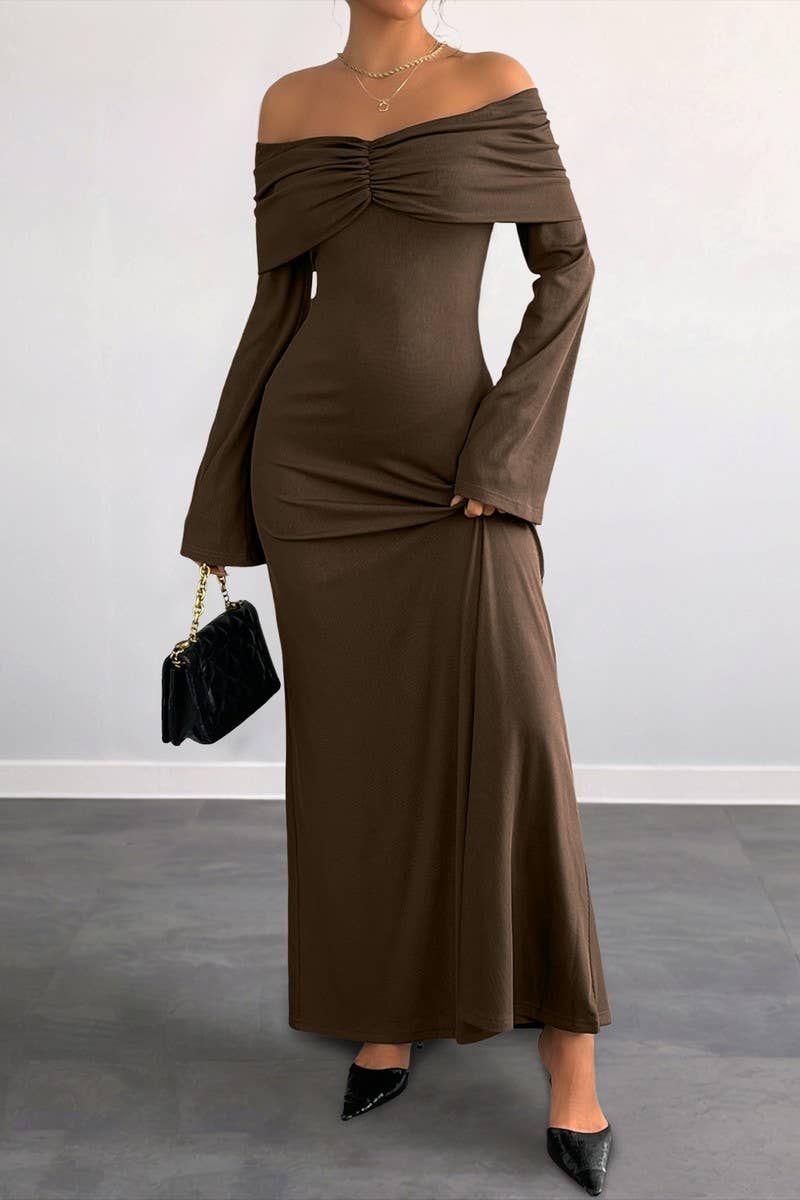 CWDMD6294_SOLID COLOR OFF SHOULDER SLIM DRESS