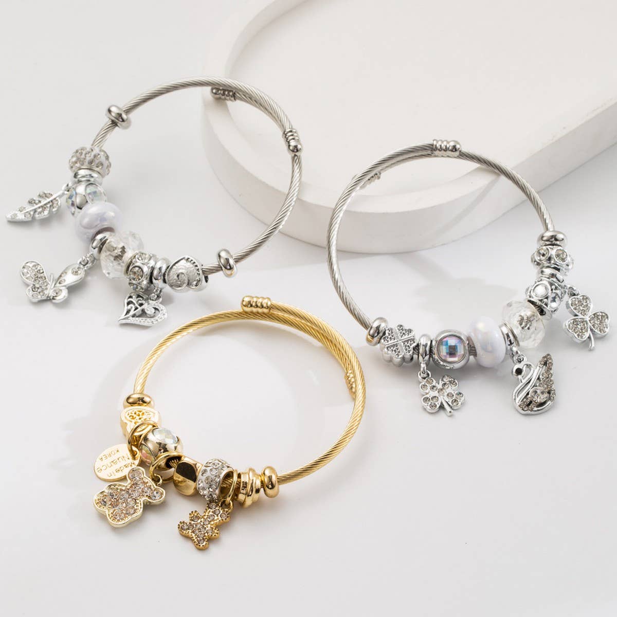 Bear Butterfly Swan Charm Couple Bracelet_CWMM8497