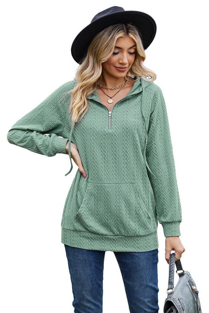 CWOHOL1094_HOODED ZIPPER LOOSE LONG SLEEVE SWEATSHIRT