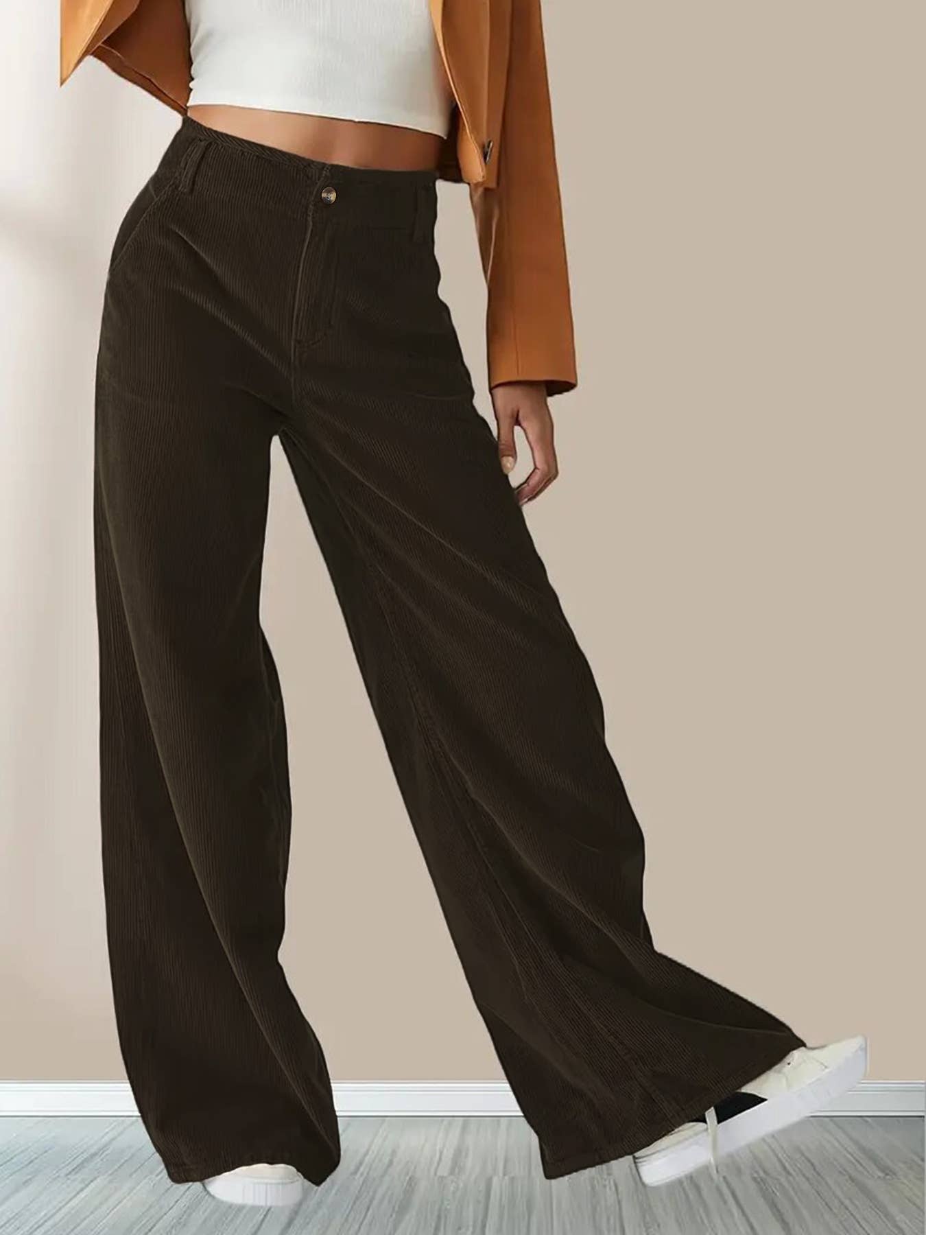 SLIM SLIM CASUAL STRAIGHT PANTS WITH HIGH WAIST