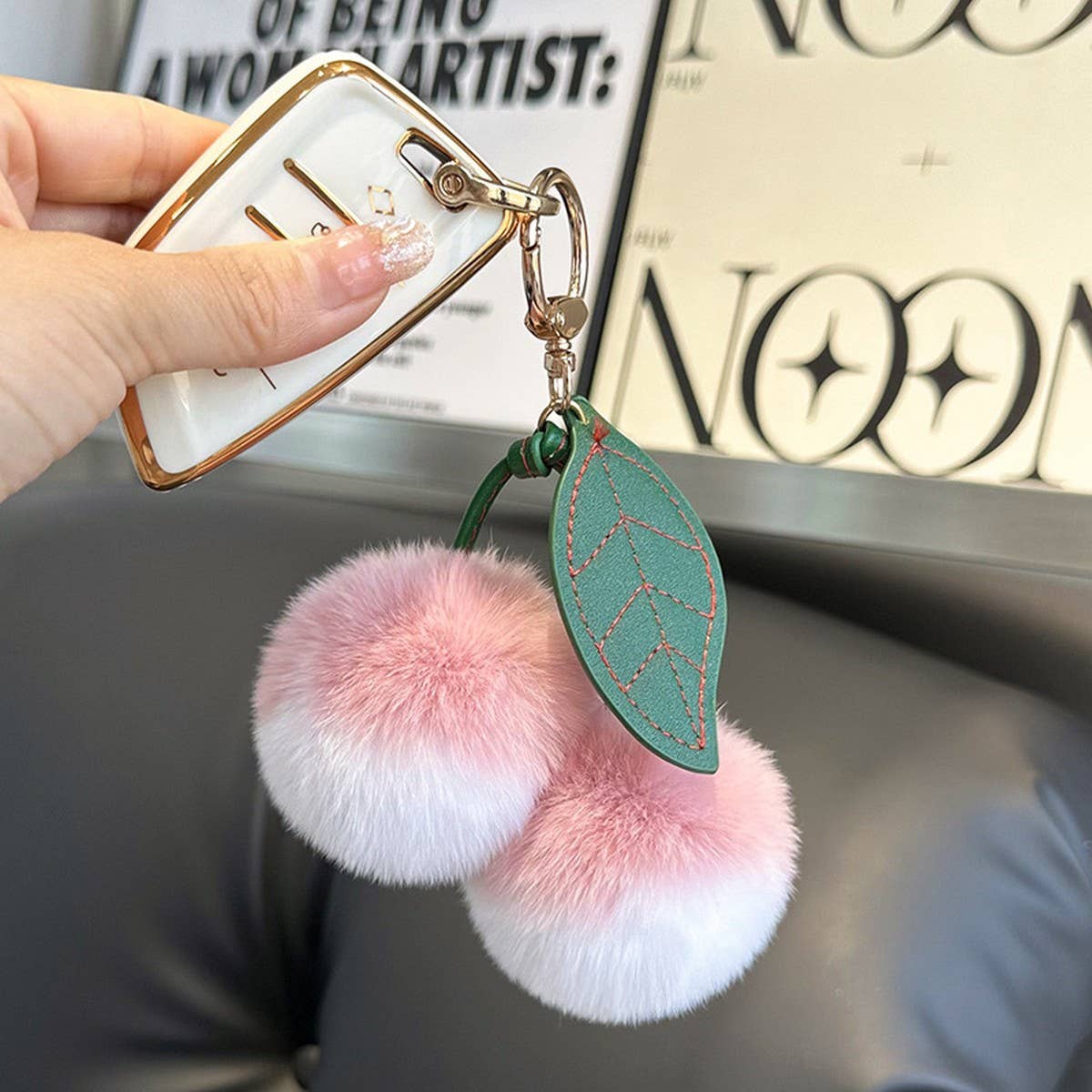CUTE FUR LITTLE LYCHEE CAR KEYCHAIN BAG PENDANT