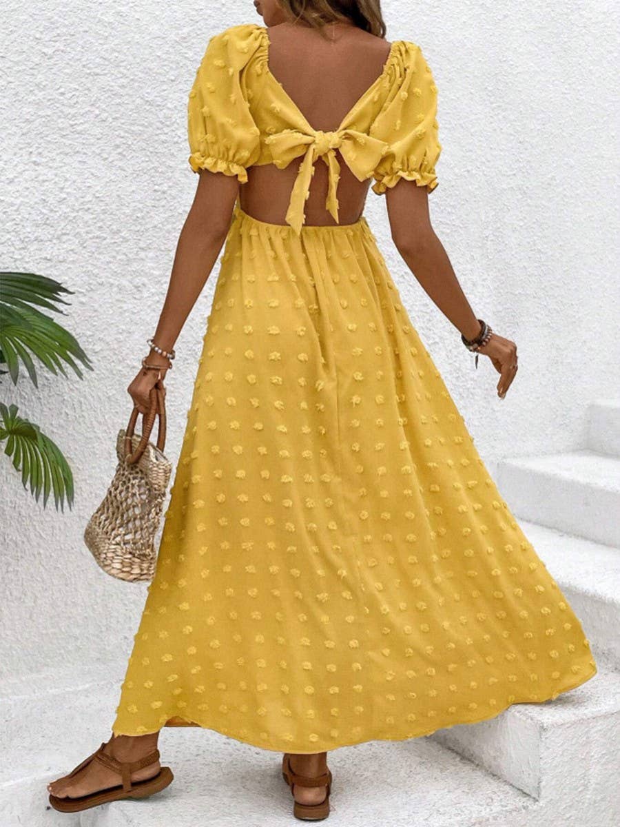 Solid color swiss polka dot square collar dress