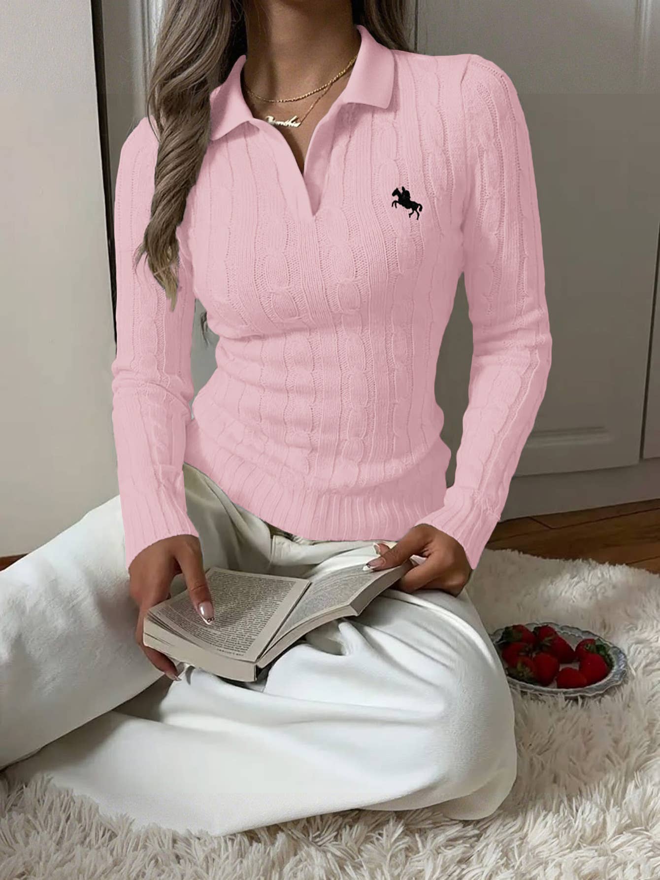 Simple long-sleeved shirt collar knitted sweater