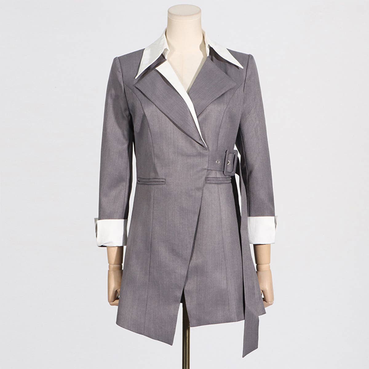 Elegant Colorblock Tie-Waist Slim Blazer
