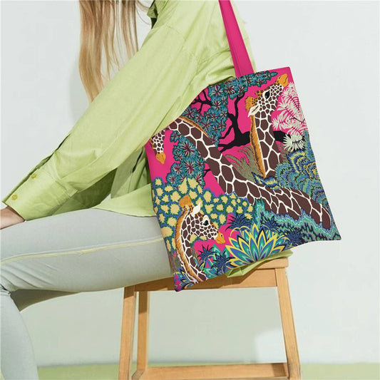 Cute Giraffe Print Canvas Shoulder Bag_CWAB5125