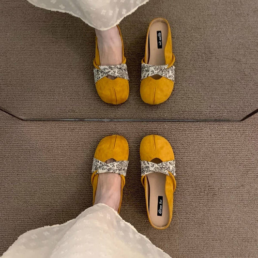 Women's Yellow Suede Closed Toe Slip-On Mules