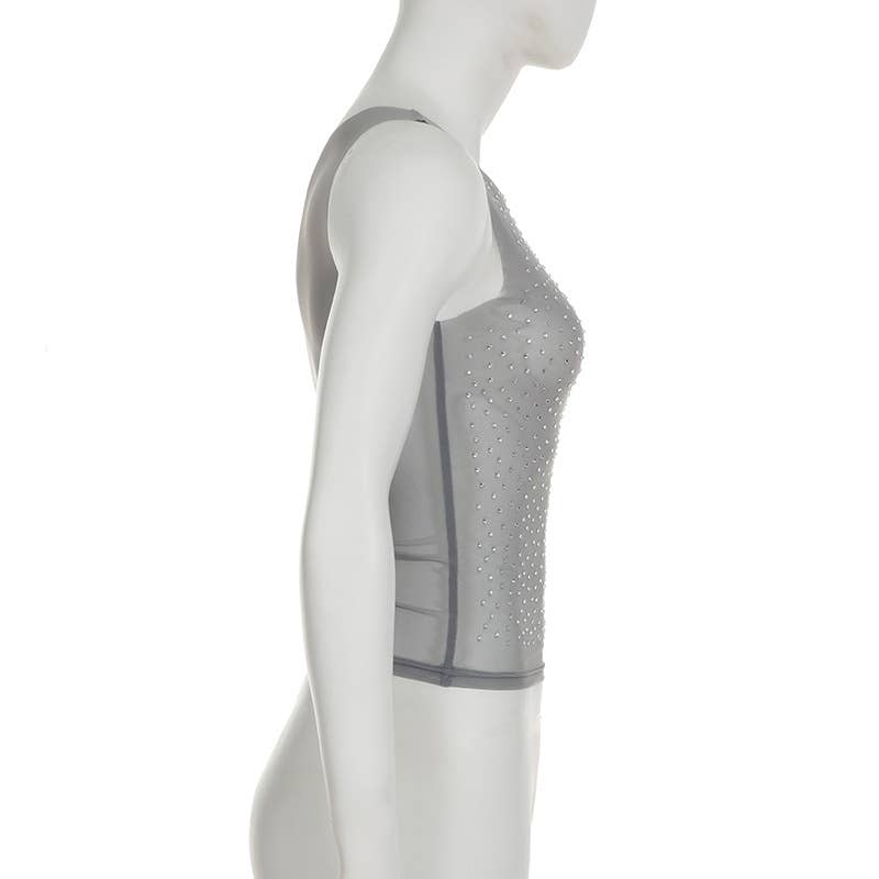 Sexy design hot drill slim-fit sleeveless top