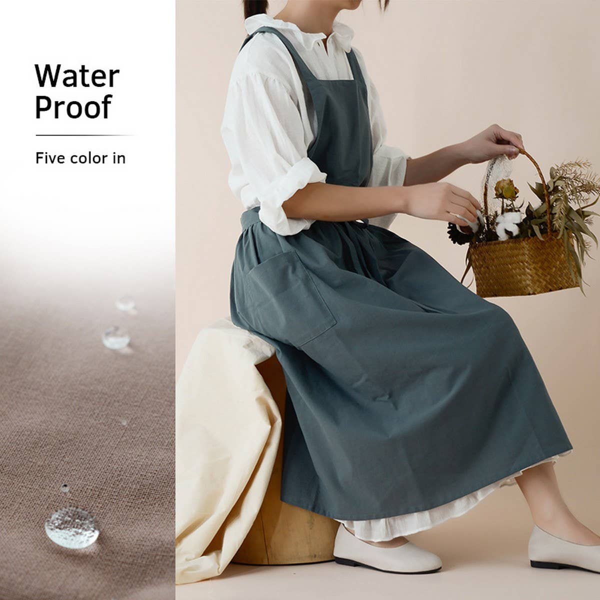 Waterproof cotton linen apron Aprons with pocket
