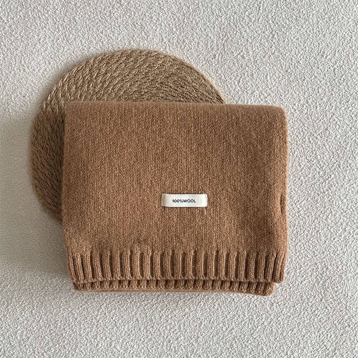 Basic 100% Wool Solid Knit Scarf Soft Warm Unisex_CWASC2288