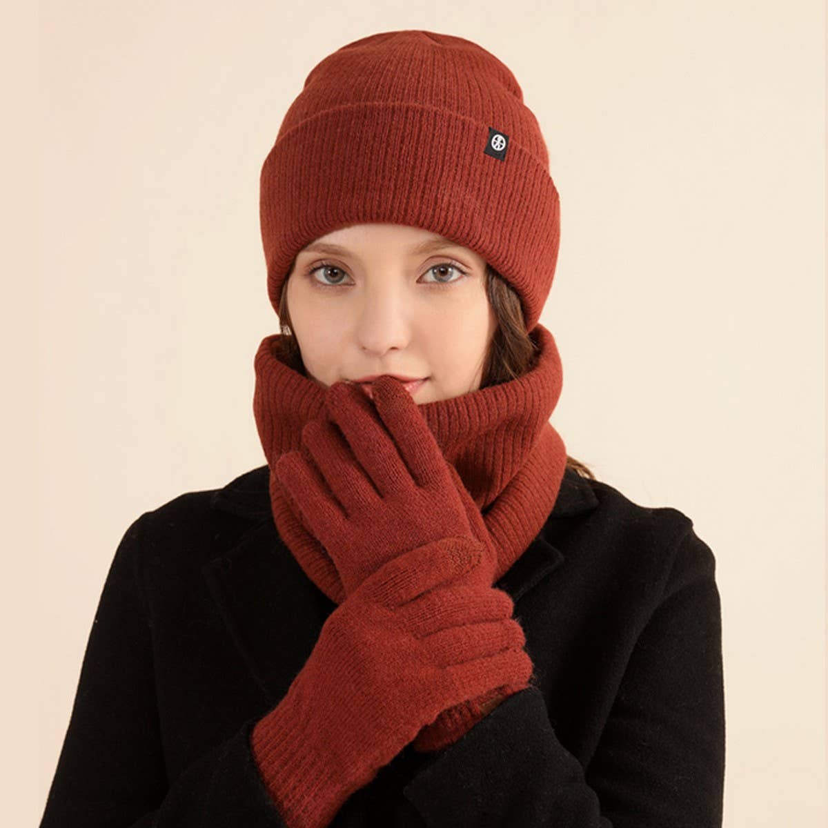 WINTER WARM WOOL HAT SCARF GLOVES THREE-PIECE SET