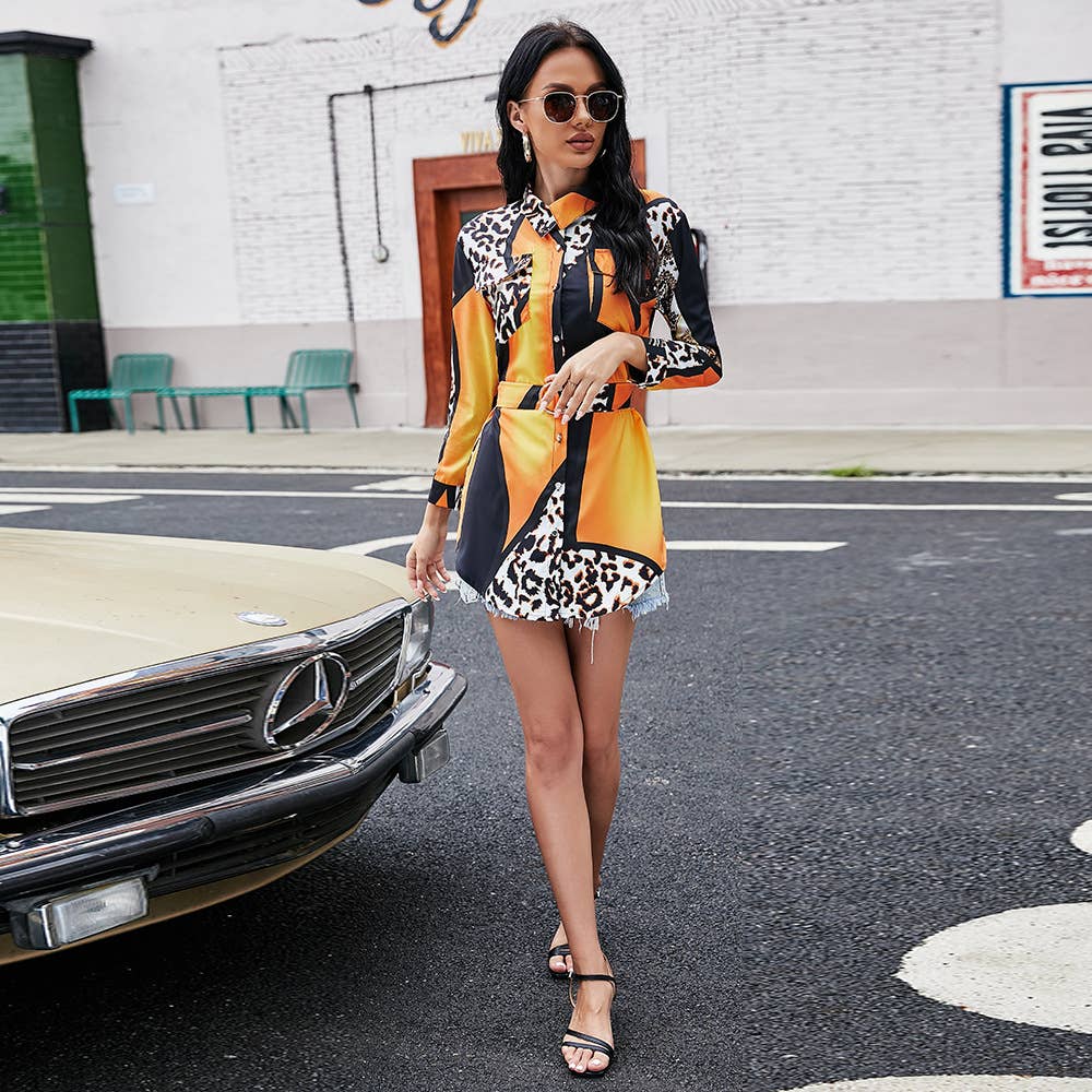 LEOPARD PRINT PATCHWORK STRAP CARDIGAN DRESS