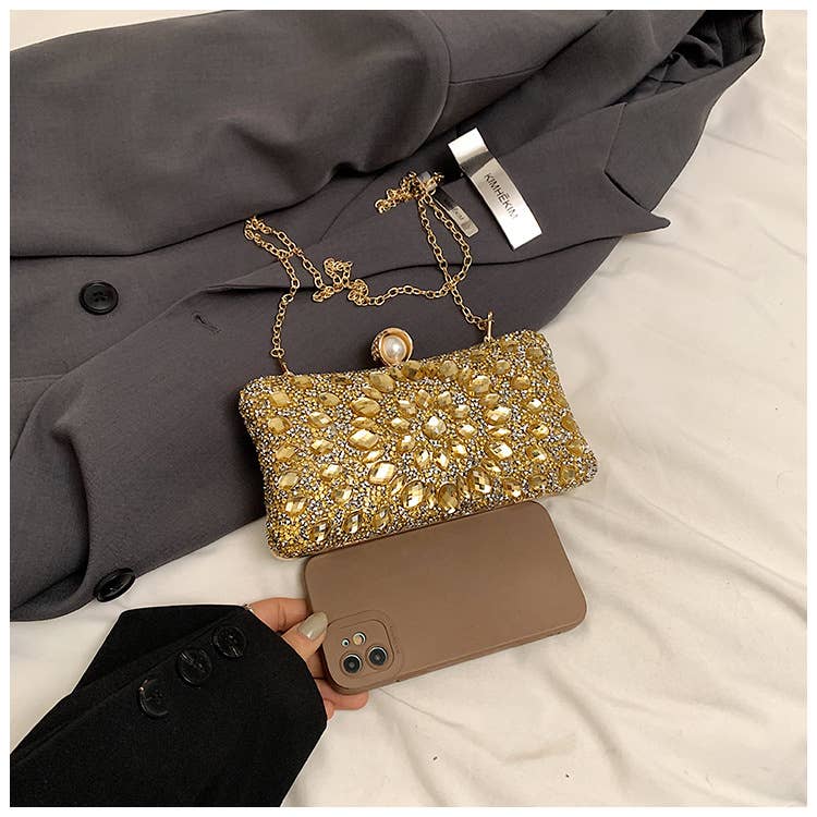 Fashionable colored diamond crossbody chain bag