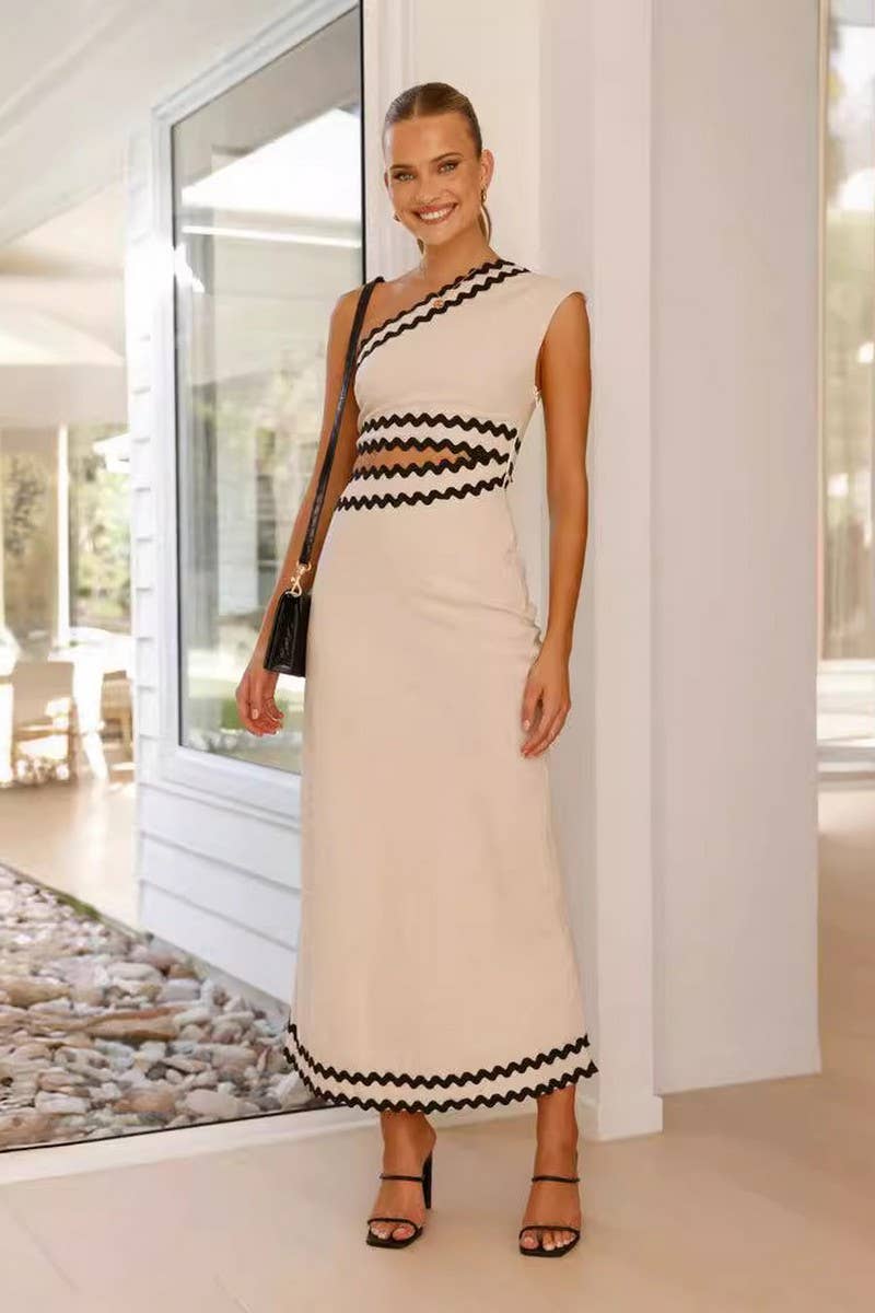 CWDMD5670_ONE-SHOULDER LACE WAIST CUTOUT MAXI DRESS