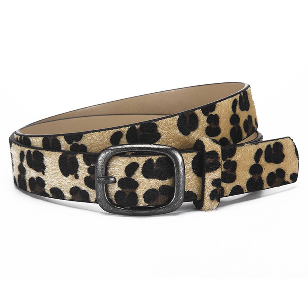 Fashionable day-shaped buckle leopard print belt