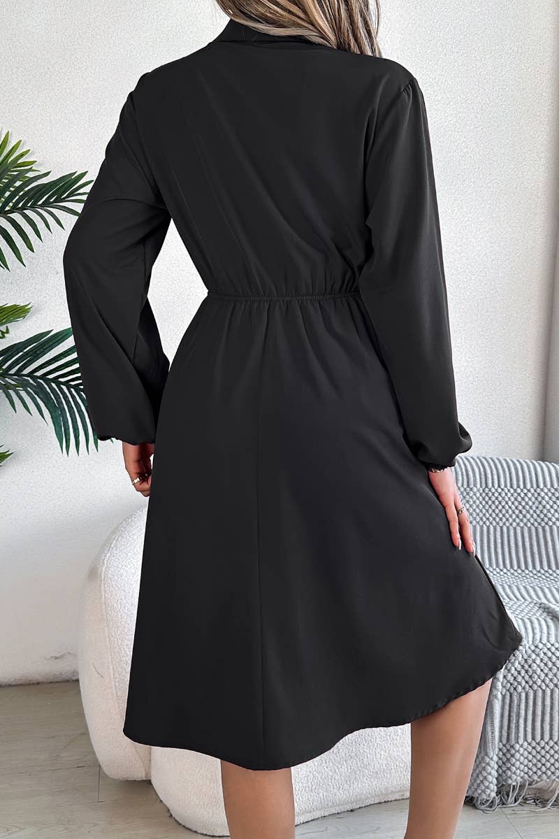 CWDSD5772_LONG-SLEEVED BUTTON-UP DRESS WITH WAIST TUCKED