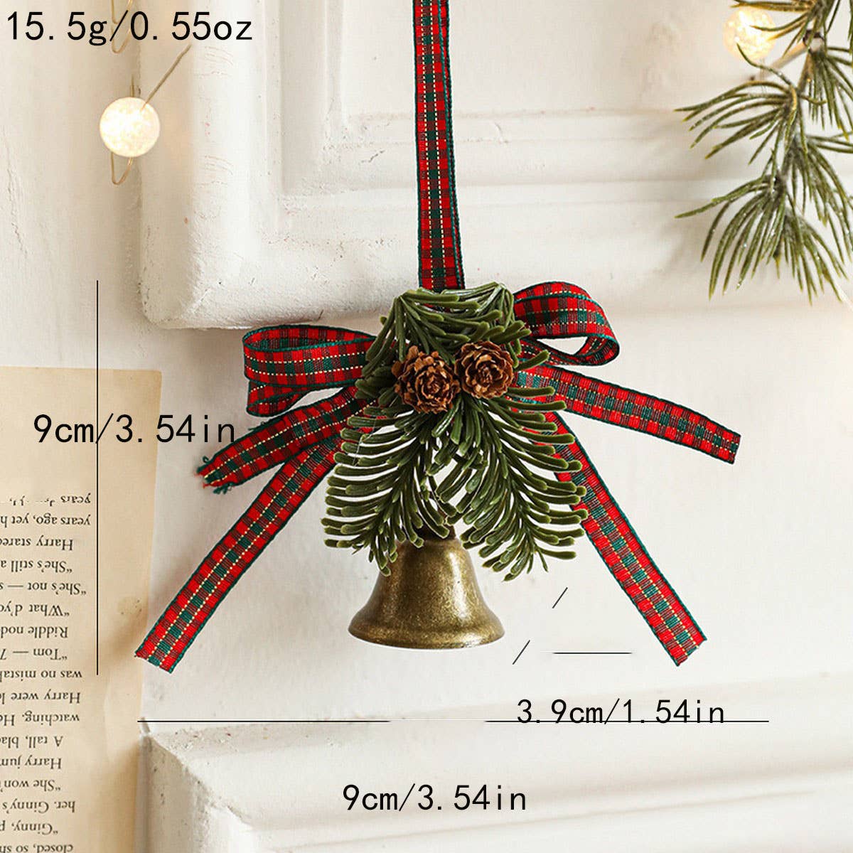 CWMM10370_CHRISTMAS METAL BELL BOW PINECONE DOOR ORNAMENT