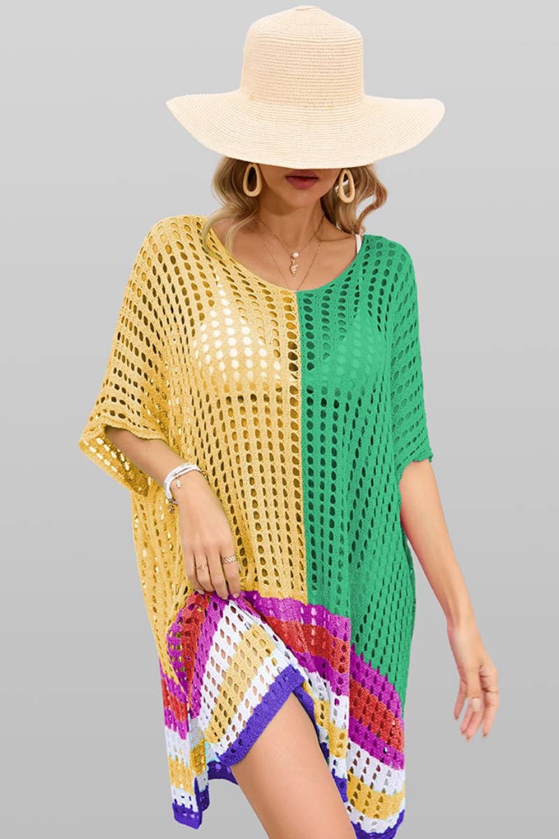 CWTBLS0760_SEXY CUT-OUT BAT-SLEEVE BEACH SMOCK