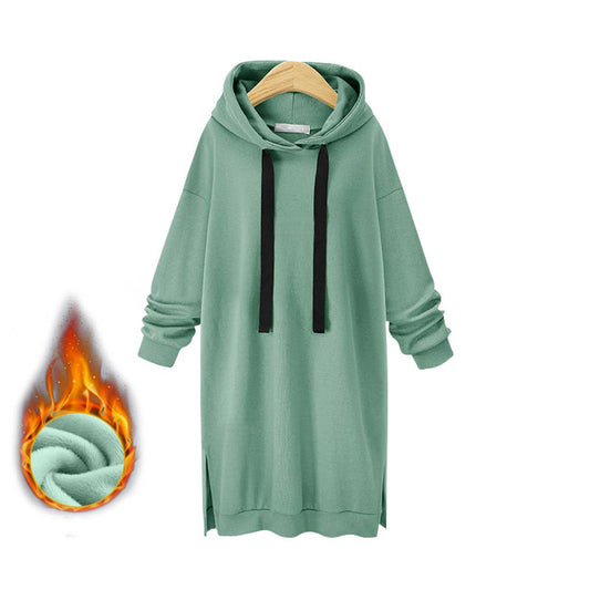 SOLID COLOR LONG-SLEEVED HOODED CASUAL HOODIE DRESS