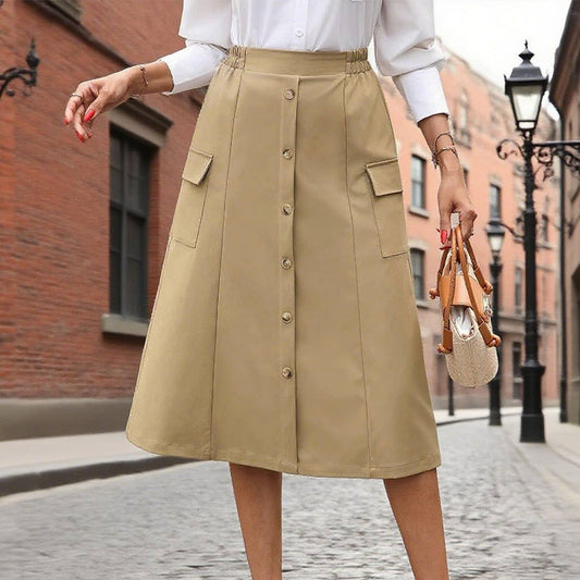 Retro high-waisted A-line mid-length skirt