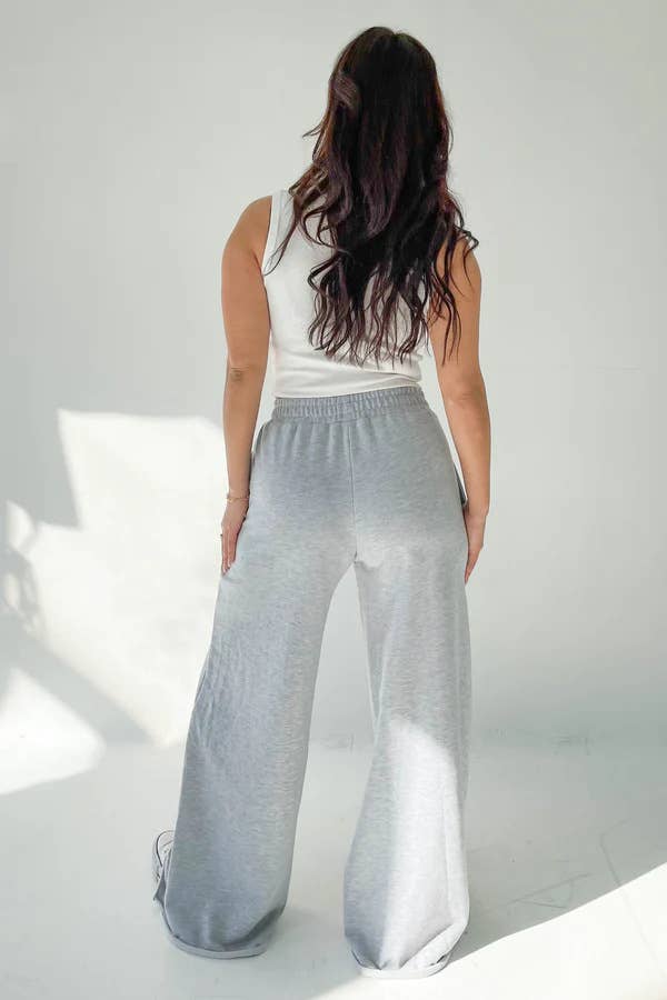 Simple stretched-waist straight-leg casual pants