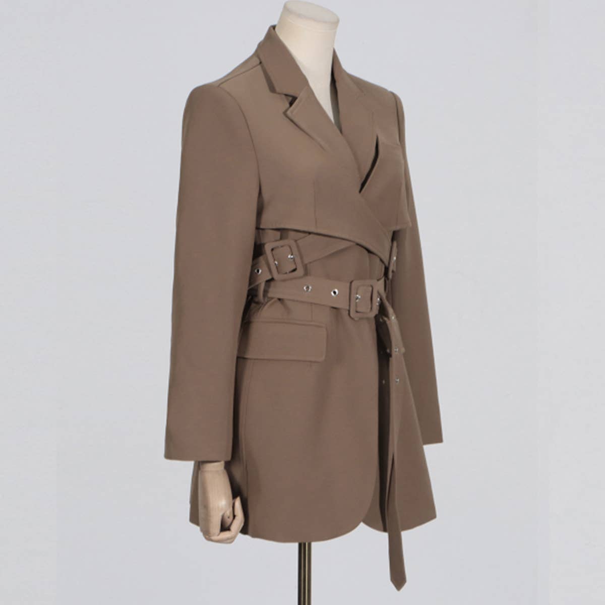 Chic Spring Tie Waist Mid-Length Blazer Jacket