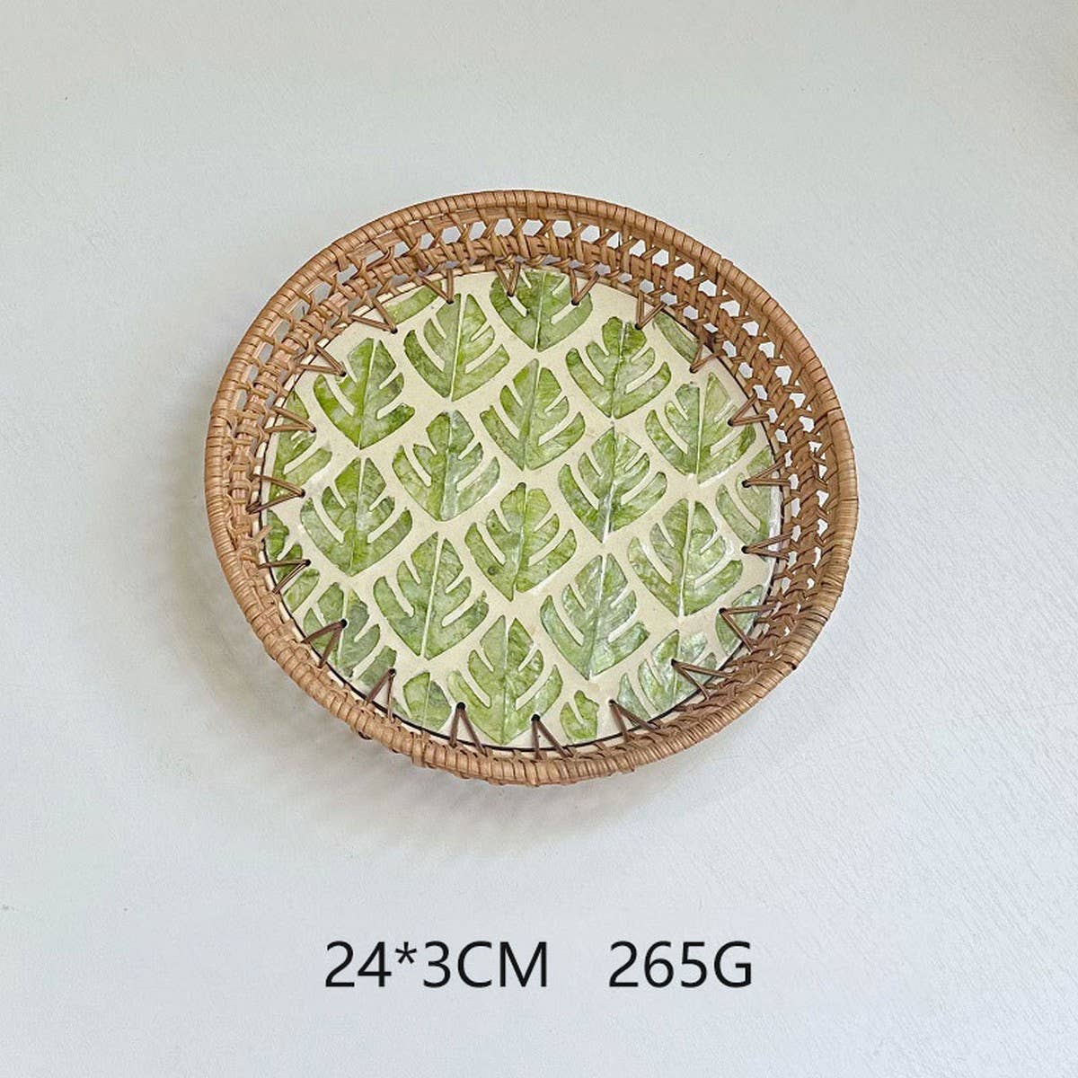 RATTAN SHELL ROUND FRUIT PLATE TEA TRAY_CWMM4537