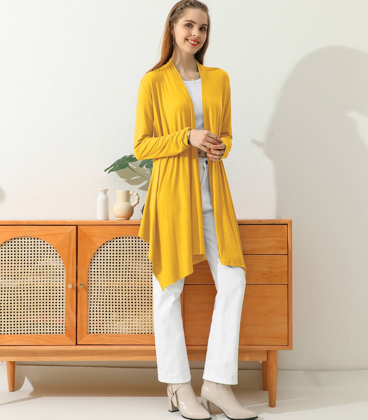 AWTL073_Long Sleeve Casual Open Front Long Cardigan