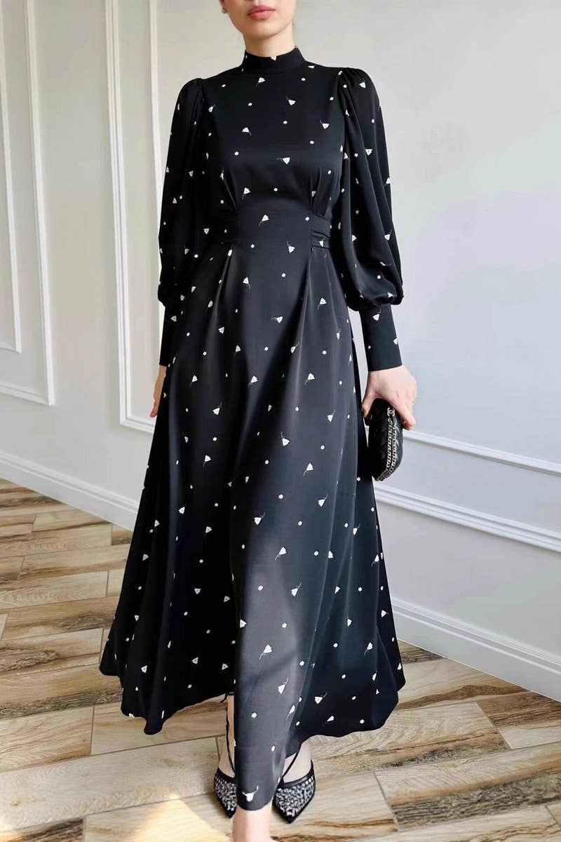 CWDMD01224_HEART-SHAPED PRINT ELEGANT RETRO EVENING DRESS